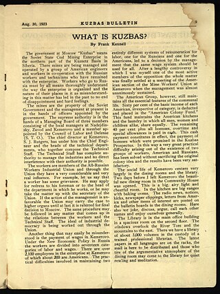 Zeitschrift Kuzbass, Band 2, Nr. 3, Seite 9. Artikel „What is Kuzbas?“. New York. Autor: F. Kenell // 1923