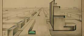Straßenperspektive. Architekturzeichnung. Omsk. Autor: A. W. Linezki // 1920 er Jahre 