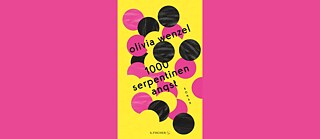 Buchcover zu "1000 Serpentinen Angst": Pinke und schwarze Kreise auf gelbem Hintergrund.