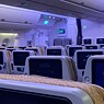 Leere Sitzreihen auf dem Flug von Singapur nach Frankfurt