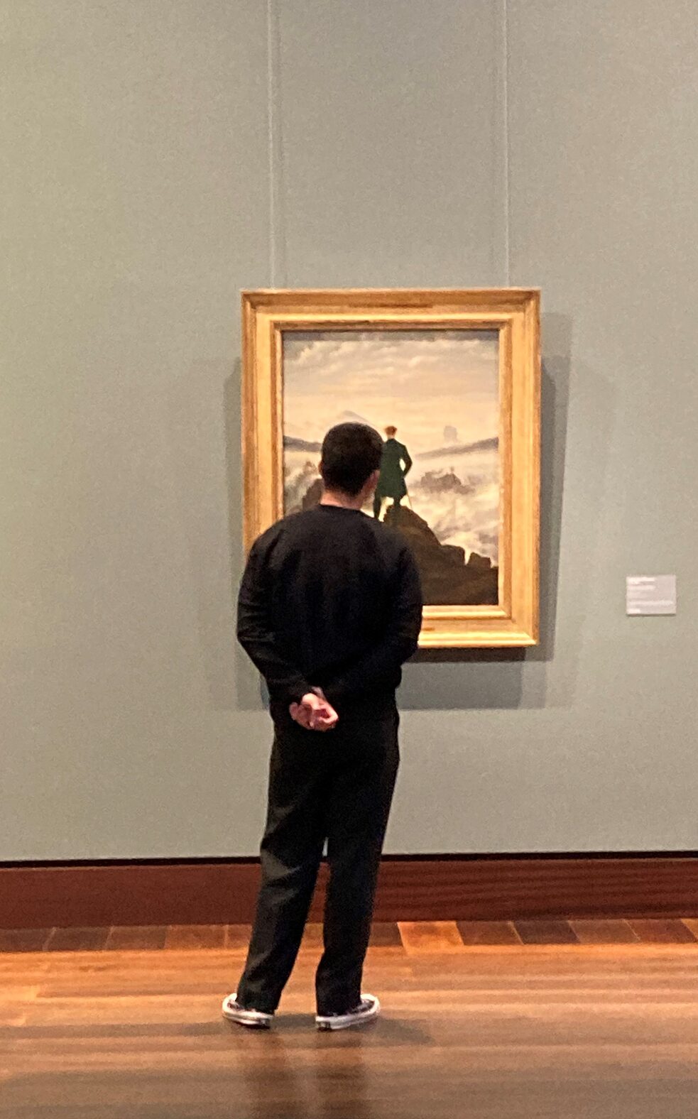 Harit contemplates the painting 'Wanderer above the sea fog'