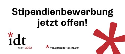 Grafik zur IDT 2022 mit dem Schriftzug "Stipendienbewerbung jetzt offen!".