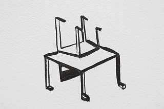 チェ・テユン、《A chair placed on a desk》、壁面ドローイング、ソウル・メディアシティ・​ビエンナーレ2016