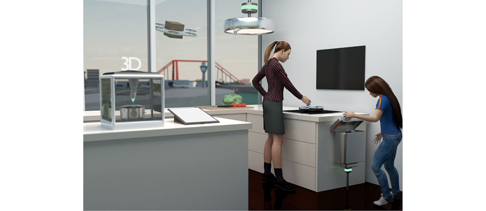 Dispositivos inteligentes de biofabricación que combinan la impresión 3D y la biotecnología podrían, entre otras cosas, suministrar alimentos en el futuro: Las materias primas provendrían de residuos domésticos y agrícolas, plantas de jardinería urbana, jardines horizontales o reactores de microalgas, que están unidos a fachadas y techos de edificios, por ejemplo. Al igual que en la naturaleza, éstos se regeneran a través de vías de síntesis orgánica y se procesan directamente en productos. Los precios de los alimentos producidos de esta manera se adaptan automáticamente a la disponibilidad regional de materias primas. Ya hoy en día, los microorganismos vivos que procesan sustancias orgánicas durante su metabolismo energético se pueden utilizar para la producción de energía. La impresión de estructuras o tejidos de células individuales previamente cultivadas –palabra clave: bioimpresión 3D– ya es técnicamente posible. 