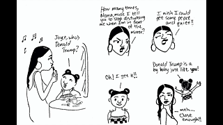 Clip of a comic strip called Nana and Didi, in which two sisters talk about Donald Trump.