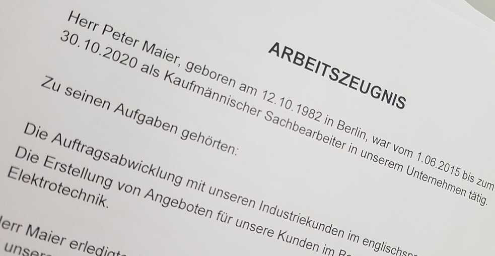 Man sieht einen Ausschnitt eines Arbeitszeugnisses.