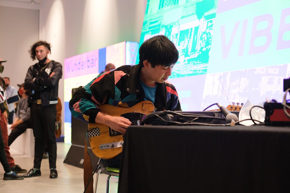 Launch Party Impressions, Dustin Wong performing at the opening of the project space.