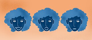 Illustration: Three heads with different facial expressions