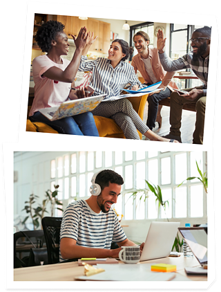 Group and learner with notebook