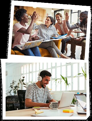 Group and learner with notebook