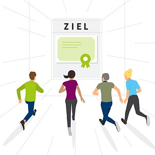 Illustration: Gruppe auf dem Weg zum Ziel