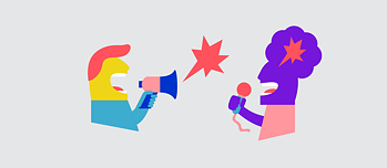 Illustration: two speech bubbles above a book