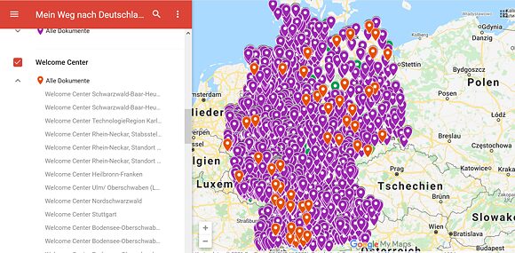 Karte „Wichtige Adressen“ mit Welcome Centern