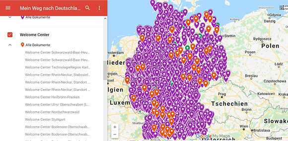 Karte „Wichtige Adressen“ mit Welcome Centern