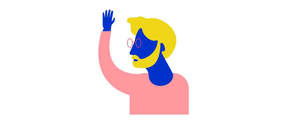 Illustration: Person, die Hand zum Gruß erhoben