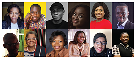 Collage aus Fotos von Teilnehmer*innen eines Workshops für Illustrator*innen und Autor*innen in Nigeria. 
