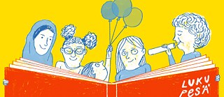 Eine Illustration von Kindern, die ein Buch zusammen lesen