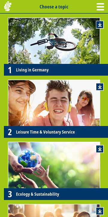 Screenshot of the app: Deutschland.Kennen.Lernen | Selection of topics without poster