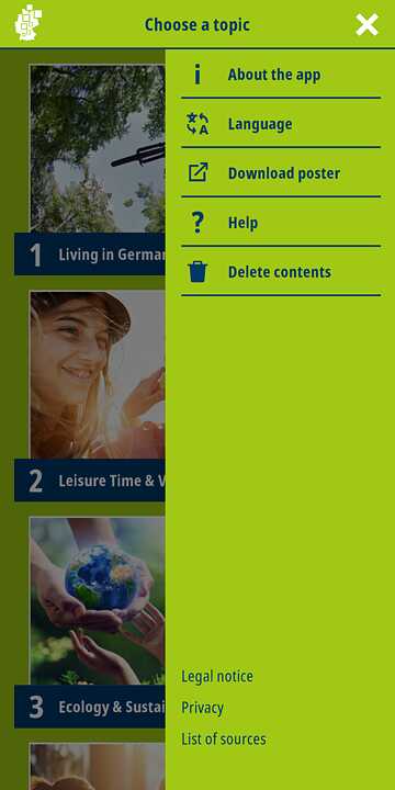 Screenshot of the app: Deutschland. Kennen. Lernen | Menu