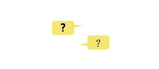 Illustration: Zwei Sprechblasen mit unterschiedlich geformten Fragezeichen