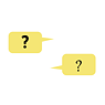 Illustration: Zwei Sprechblasen mit unterschiedlich geformten Fragezeichen