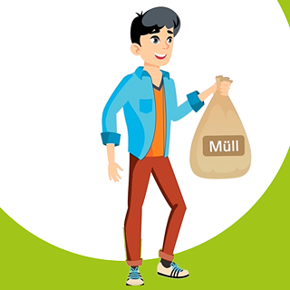 Kawin is walking with a brown garbage bag in his hand.