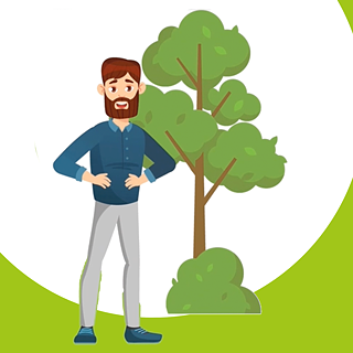 A man is standing in front of a tree.