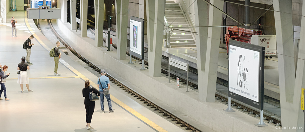 Digital infoscreens at a train station. Artist: Masha Vyshedska, Bakhmut