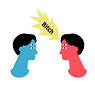 Illustration: zwei Gesichter blicken sich an, dazwischen eine gezackte Sprechblase mit dem Schrfitzug „Bitch“