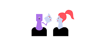 Illustration: Two people in half-profile. They speak to each other