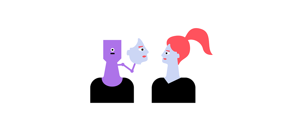 Illustration: Zwei Personen im Halbprofil. Sie sprechen miteinander