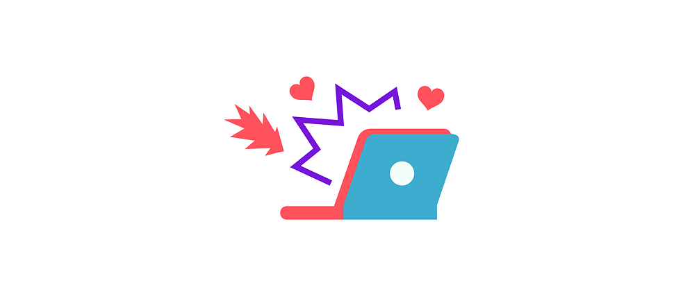 Illustration: Ein Laptop aus dem Geräusche kommen, Herzen