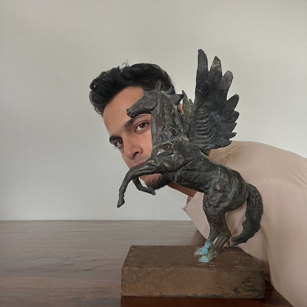 <strong>Gaurav Ogale</strong><br /> <br /> This horse was given to me by my grandfather when I was a teenager. To be honest, I have never thought about this object as much as I did when I was writing this. Perhaps because I don't tend to define objects that are almost a part of me, they mean different things to me at different times. Or maybe because it has been with me all along, in every house I have lived in. It’s always been placed prominently in every home and I don’t remember a single day when I haven’t looked at it. 'A horse with wings'; sounds like it would be a light little sculpture, right? It’s only when you lift it you realize how heavy it is. Casted entirely in iron, I have always thought of it as an ironic piece of expression – when you look at it from a distance, it gives you a sense of being free, curious, taking that leap as if there isn’t any barrier. But it’s only when you get closer, try to carry it, you realise how something so delicate can make you gasp for breath.<br /> <br />Just like the idea of freedom.