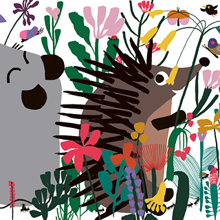 Eine Illustration von einer Maus und einem Igel auf einer Wiese