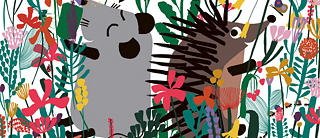 Eine Illustration von einer Maus und einem Igel auf einer Wiese