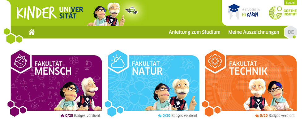 Startbildschirm der Kinderuni 