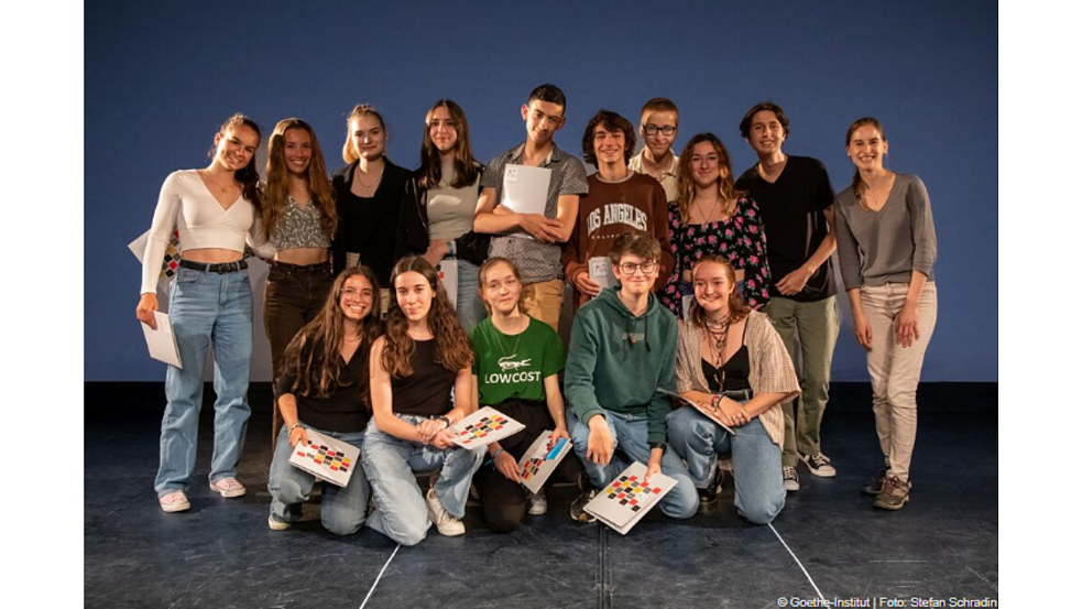 Gruppenfoto der Theatergruppe des Lycée Jean Jaurès in Reims, Frankreich