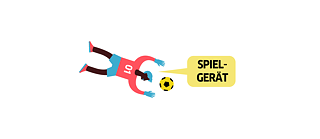 Ilustrasi: Kiper menyambar alat permainan; speech bubble with the inscription: “Playing equipment“