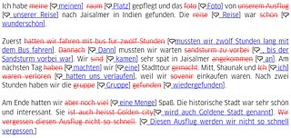 A German learner’s text marked up by a language model (GPT-NeoX 20B via https://nlpcloud.com)