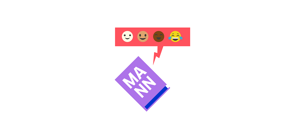 Illustration: Ein Buch mit der Aufschrift „Mann“, dazu eine Sprechblase mit mehreren Emojis