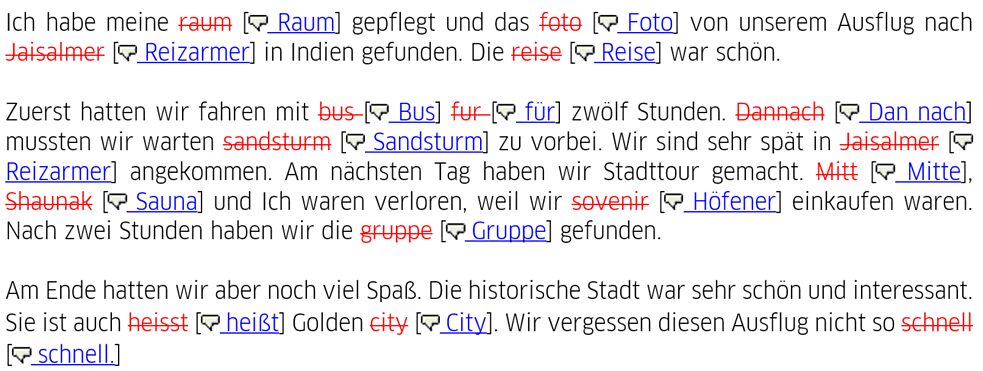 Exemplo de um texto de uma aluna corrigido pelo LanguageTool. | © Goethe-Institut