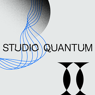 Studio Qunatum Logo and Design. Blue with abstract shapes. 