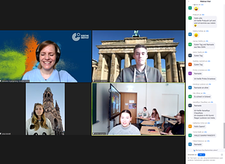 November 2022, Teilnehmer*innen des Planspiels „Klimaneutrale Stadt” bei der internationalen Online-Abschlussveranstaltung mit Screening der Gewinnerbeiträge.