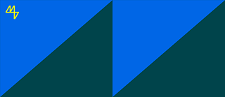 fundo azul com formas geométricas verdes, como identidade visual do projeto