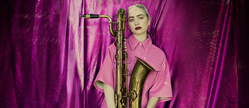 Kira Linn with her baritone saxophone. Linn released her third album Illusion with her sextet, Linntett, in 2023.