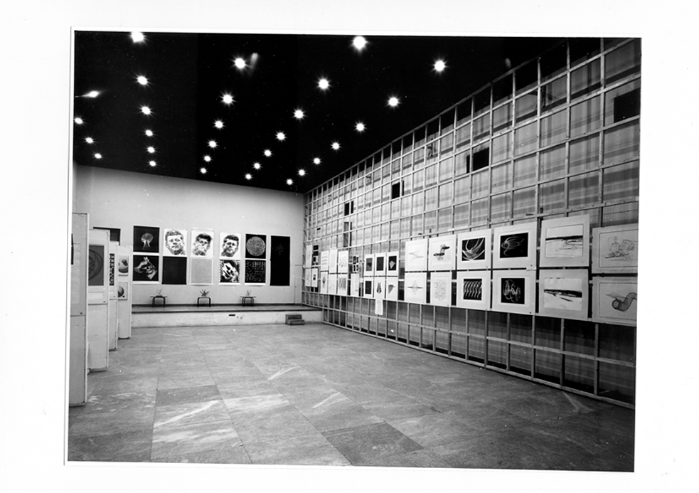 Ausstellungsansicht "Computer-Kunst" im Athens Centre for Ecistics (ACE) 1959. Eine Zusammenarbeit mit dem Studio für Moderne Kunst des Goethe-Instituts.