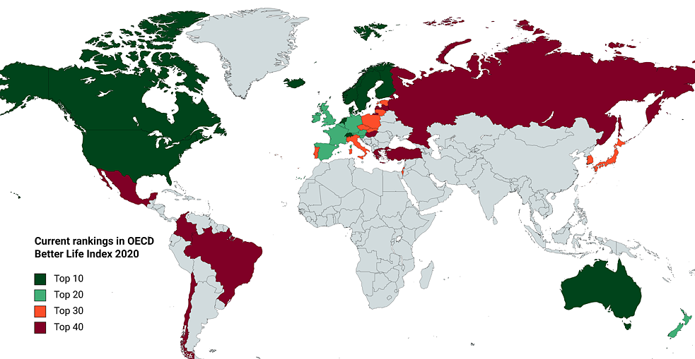 Ein Grafik des Better Life Index 2020