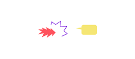 Illustration: abstract shapes –  a jagged line, a jagged speech bubble and a simple speech bubble