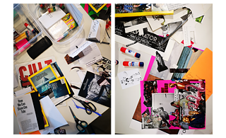 Verschiedene Materialien, die bei der Herstellung der Zines beim NAO-Workshop verwendet wurden.