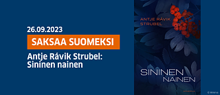 Kansikuva kirjasta Sininen nainen, jossa on sinisellä taustalla punaisia marjoja ja lehtiä.